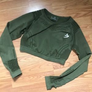 Green seamless workout long sleeve crop top - sz M